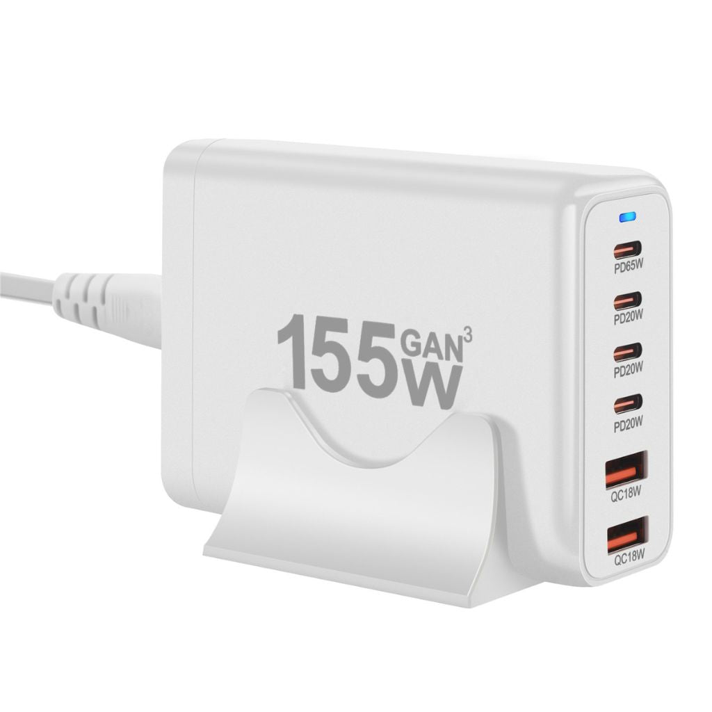 Frendorf | 155W GaN 6-Port USB-C Ladegerät – Schnelles Laden für Smartphones, Laptops & mehr