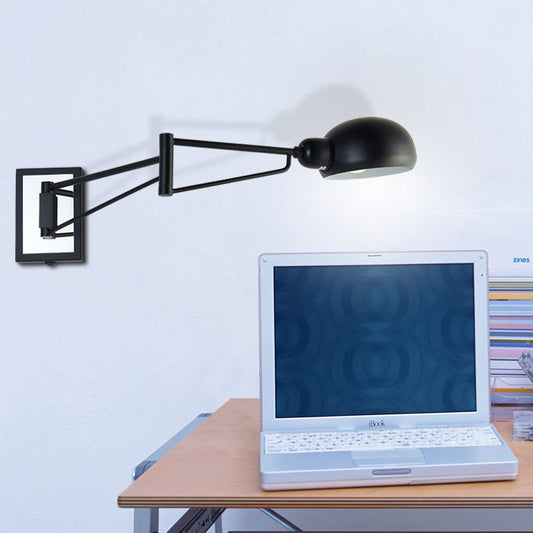 Frendorf | Schwenkarm-Metall-Wandleuchte mit Kuppelschirm Retro Stilvolle 1-Licht-Nachtwandbeleuchtung in Schwarz/Weiß