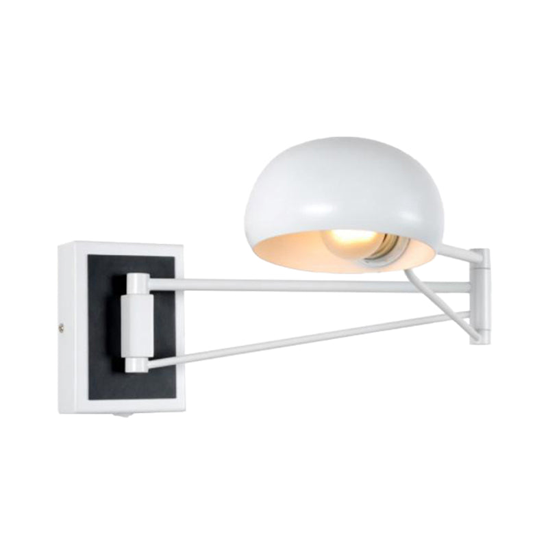 Frendorf | Schwenkarm-Metall-Wandleuchte mit Kuppelschirm Retro Stilvolle 1-Licht-Nachtwandbeleuchtung in Schwarz/Weiß