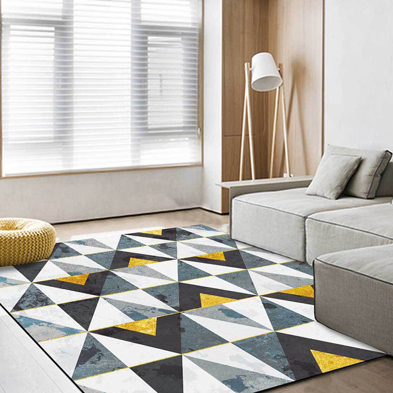 Frendorf | Blau und Weiß Neuheit Teppich Polyester Geometrischer Druck Teppich Waschbar Rutschfeste Rückseite Teppich für Wohnzimmer