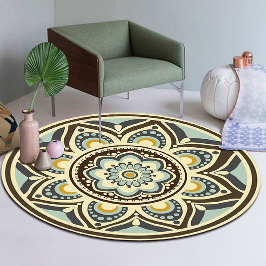 Frendorf | Einzigartiger Blumenmuster Teppich Grün und Gelb Mediterraner Teppich Flanell Rutschfeste Unterseite Waschbarer Teppich für Wohnzimmer