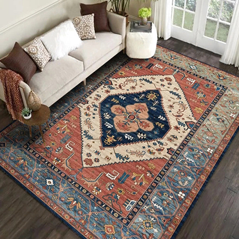 Frendorf | Marokkanische Wohnzimmerteppich in Braun Medaillon Blumenmuster Teppich Polyester rutschfest fleckenbeständiger Bereichsteppich