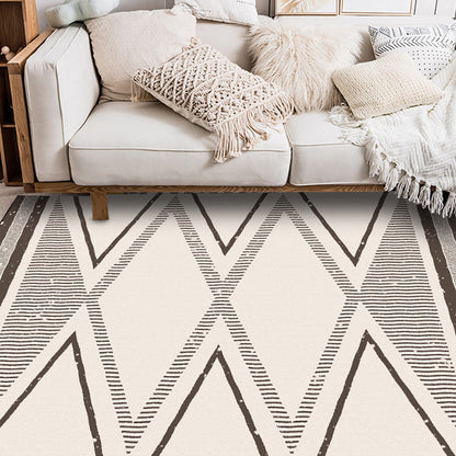 Frendorf | Beige Nordischer Teppich Polyester Gestreifter Geometrischer Muster Teppich Waschbar Rutschfeste Rückseite Teppich für Wohnzimmer