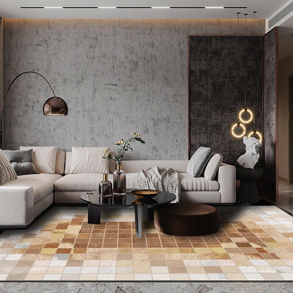 Frendorf | Brauner Nordic Teppich Polyester Karierter Musterteppich Maschinenwaschbar Rutschfeste Rückseite Teppich für das Wohnzimmer