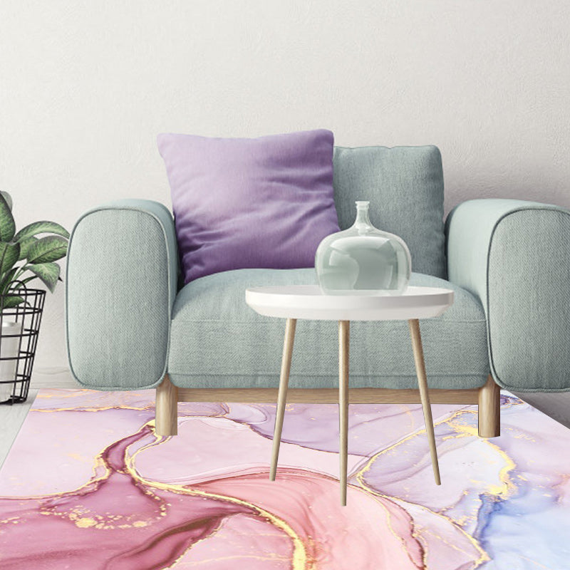 Lila und Rosa Moderner Teppich Polyester Aquarell Druck Teppich Maschinenwaschbar Rutschfester Teppich für das Wohnzimmer