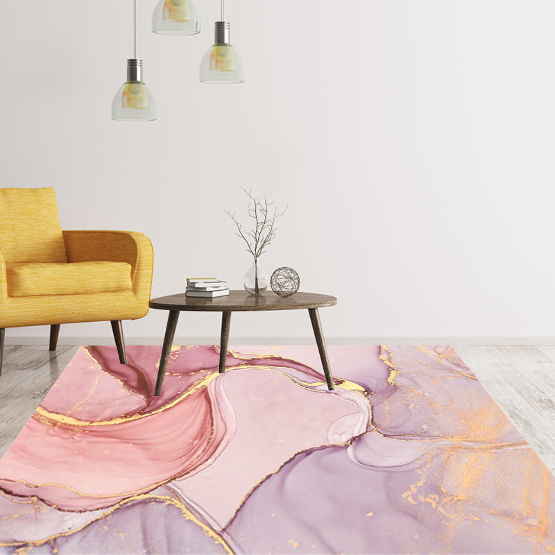 Lila und Rosa Moderner Teppich Polyester Aquarell Druck Teppich Maschinenwaschbar Rutschfester Teppich für das Wohnzimmer