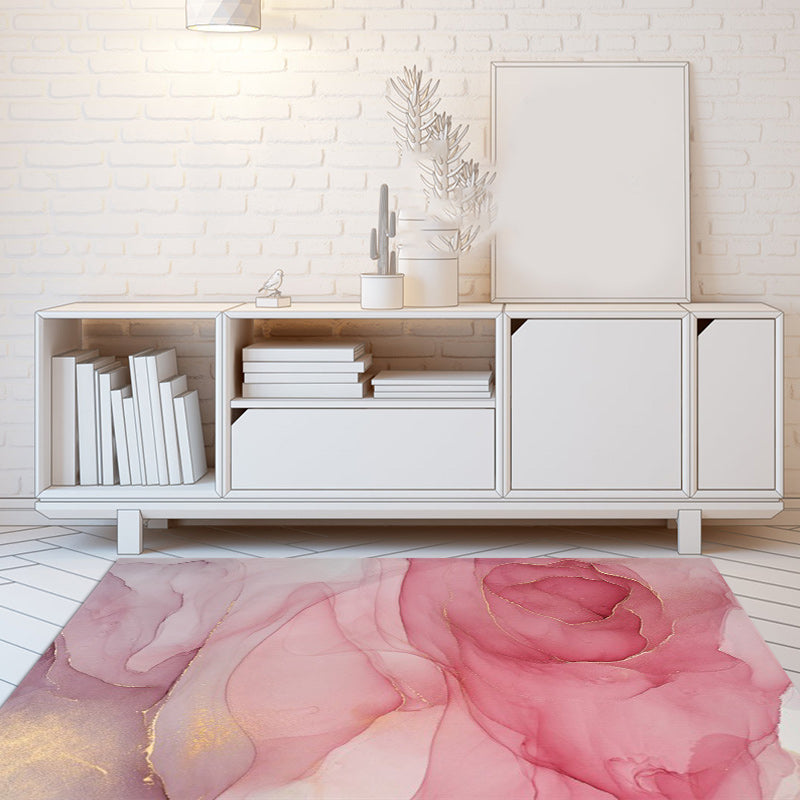Lila und Rosa Moderner Teppich Polyester Aquarell Druck Teppich Maschinenwaschbar Rutschfester Teppich für das Wohnzimmer