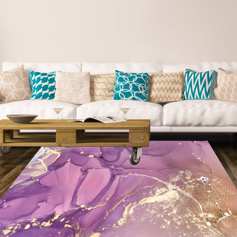 Lila und Rosa Moderner Teppich Polyester Aquarell Druck Teppich Maschinenwaschbar Rutschfester Teppich für das Wohnzimmer