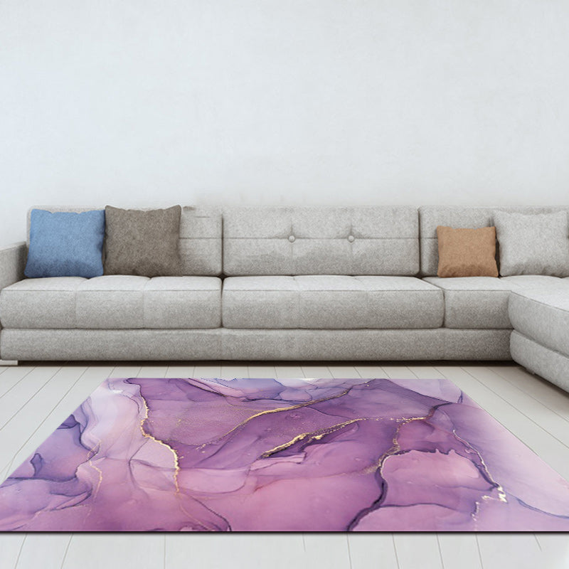 Lila und Rosa Moderner Teppich Polyester Aquarell Druck Teppich Maschinenwaschbar Rutschfester Teppich für das Wohnzimmer