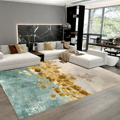 Frendorf | Blau und Gelb zeitgenössischer Teppich Polyester abstrakter Teppich rutschfeste Rückseite waschbarer Teppich für das Wohnzimmer