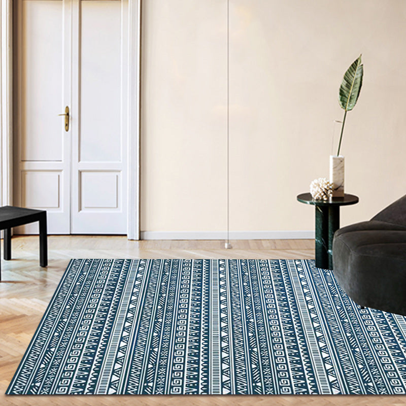 Frendorf | Tribal Süd-West Teppich in blauen Streifen Dreieck Griechisches Schlüssel Muster Teppich Polyester rutschfest Wohnzimmer Teppich für Wohnkultur