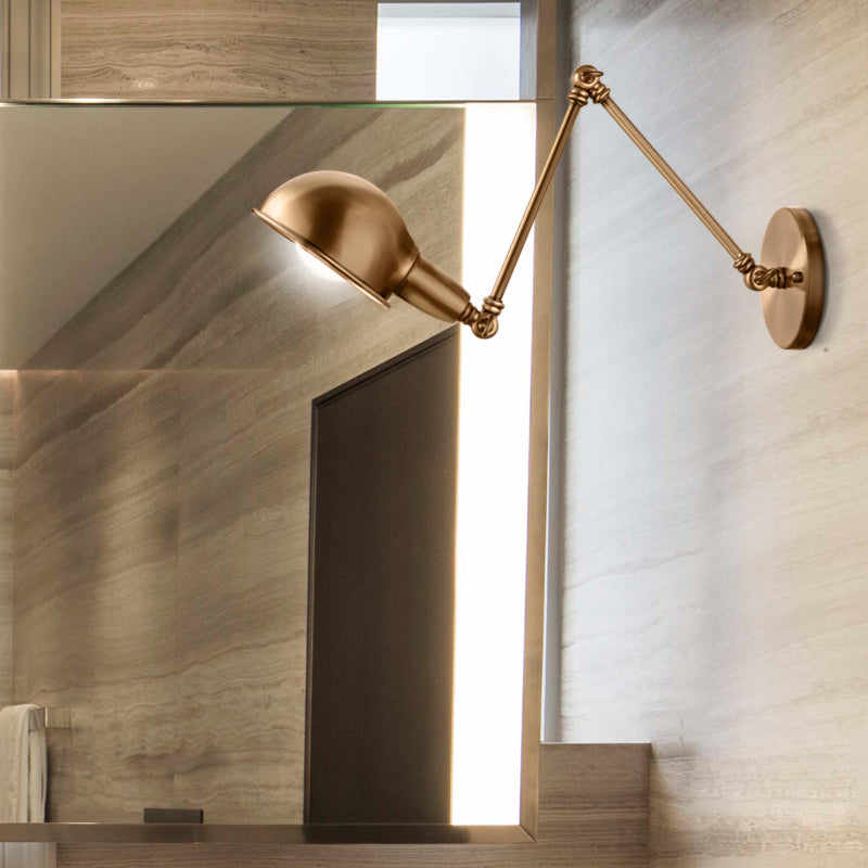 Frendorf | Retro Dome Wandlamp 1 Gloeilamp Metaal Wandverlichting met Swingarm in Messing/Chroom voor Badkamer