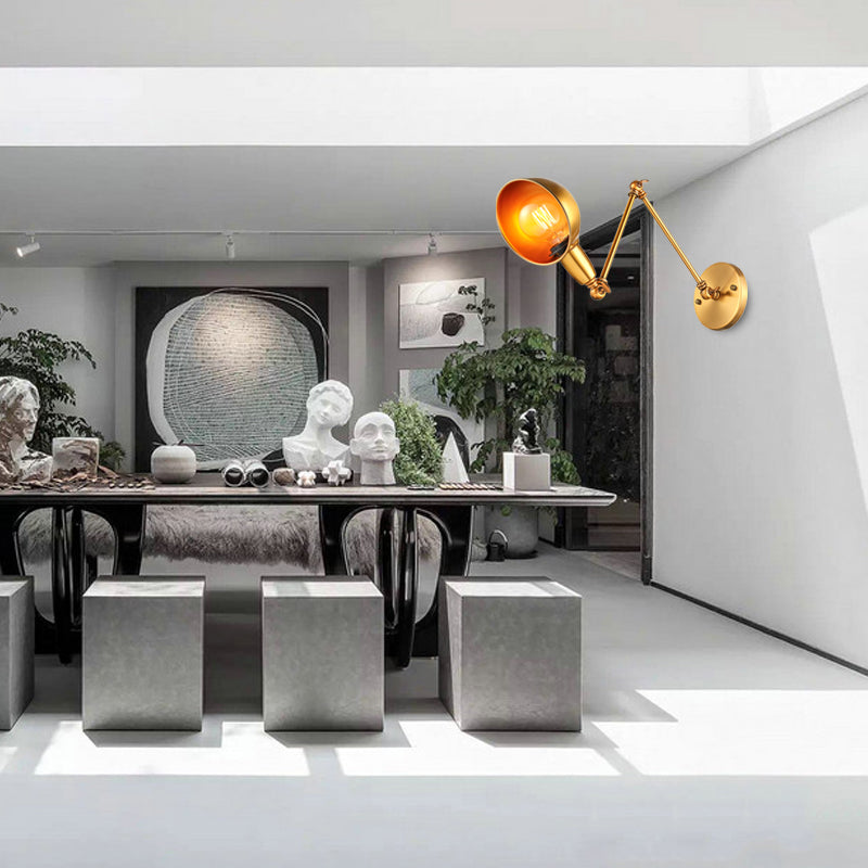 Frendorf | Retro Dome Wandlamp 1 Gloeilamp Metaal Wandverlichting met Swingarm in Messing/Chroom voor Badkamer