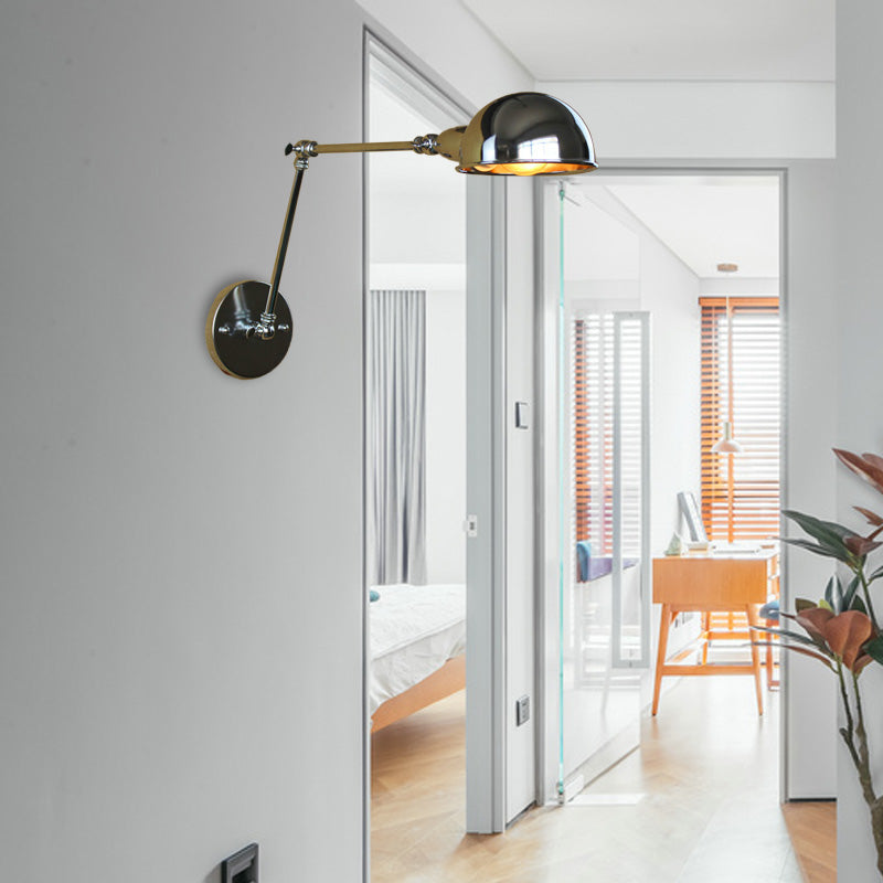 Frendorf | Retro Dome Wandlamp 1 Gloeilamp Metaal Wandverlichting met Swingarm in Messing/Chroom voor Badkamer