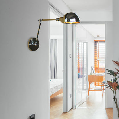 Frendorf | Retro Dome Wandlamp 1 Gloeilamp Metaal Wandverlichting met Swingarm in Messing/Chroom voor Badkamer