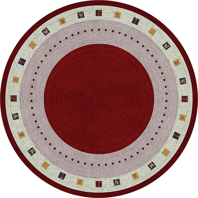 Frendorf | Boho-Chic Teppich in Rot und Grün Kreis Quadrat Muster Teppich Polyester Fleckenbeständiger Teppich für Wohnkultur