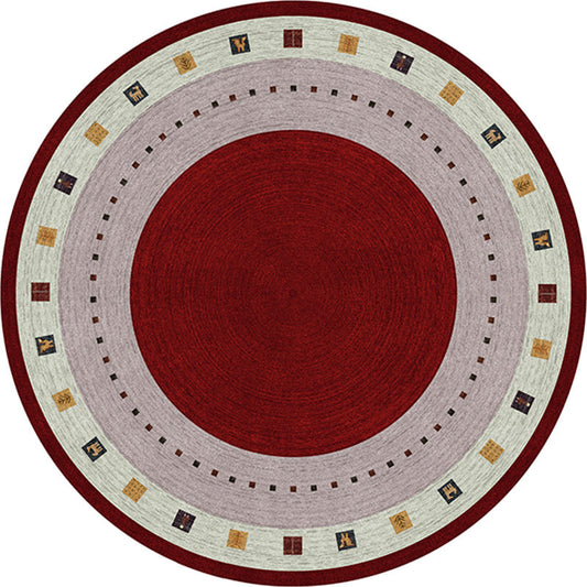 Frendorf | Boho-Chic Teppich in Rot und Grün Kreis Quadrat Muster Teppich Polyester Fleckenbeständiger Teppich für Wohnkultur