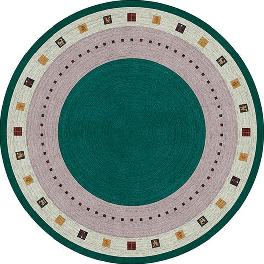 Frendorf | Boho-Chic Teppich in Rot und Grün Kreis Quadrat Muster Teppich Polyester Fleckenbeständiger Teppich für Wohnkultur