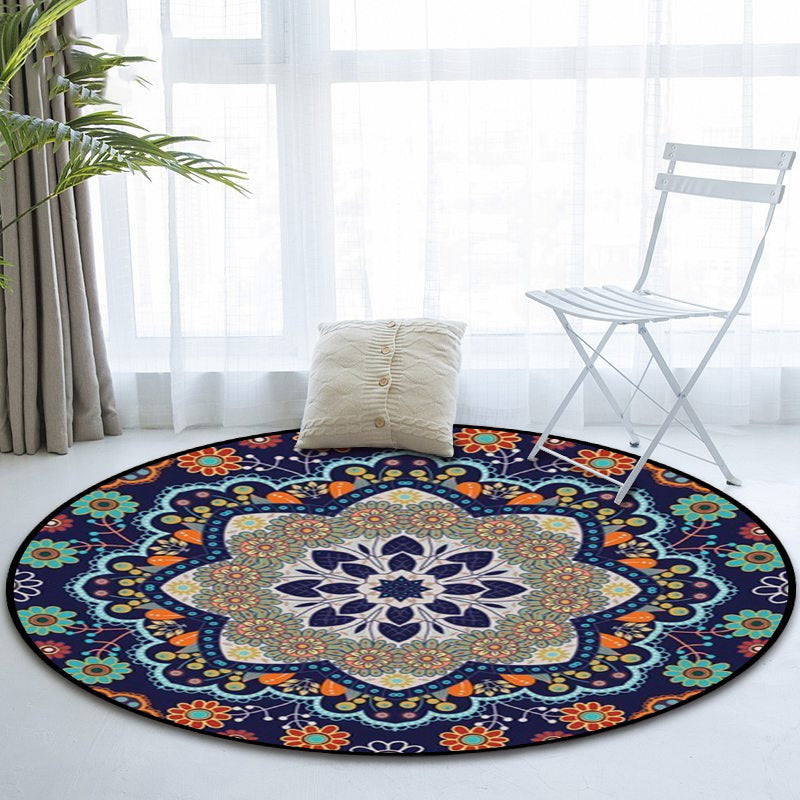 Frendorf | Mittelmeer marokkanischer Teppich in blauem Blumenmuster Teppich Polyester haustierfreundlicher Teppich für die Wohnungsdekoration
