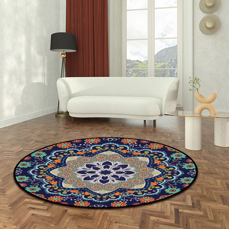 Frendorf | Mittelmeer marokkanischer Teppich in blauem Blumenmuster Teppich Polyester haustierfreundlicher Teppich für die Wohnungsdekoration