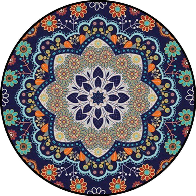 Frendorf | Mittelmeer marokkanischer Teppich in blauem Blumenmuster Teppich Polyester haustierfreundlicher Teppich für die Wohnungsdekoration