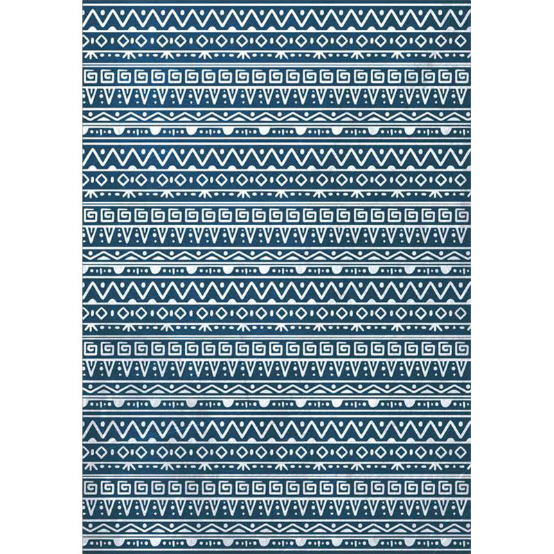 Frendorf | Amerikanischer Southwestern Teppich in blauen Streifen, griechische Schlüssel, Wellenmuster, Teppich, Polyester, waschbarer Teppich für Wohnkultur