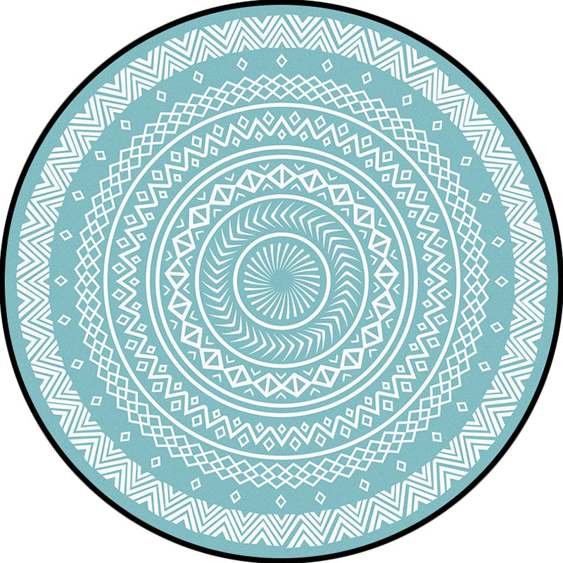 Frendorf | Blaues Schlafzimmer Teppich Bohemian Kreis Chevron-Diamant-Muster Bereich Teppich Polyester Haustierfreundlicher Teppich