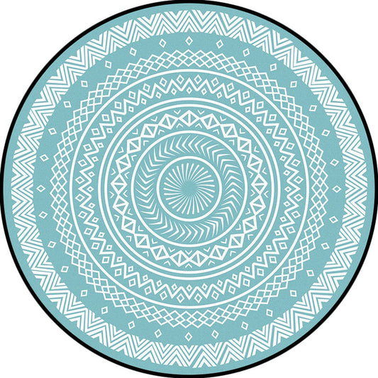 Frendorf | Blaues Schlafzimmer Teppich Bohemian Kreis Chevron-Diamant-Muster Bereich Teppich Polyester Haustierfreundlicher Teppich