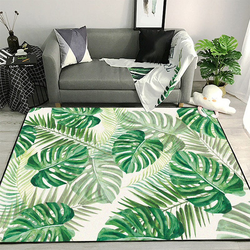 Funky botanischer Musterteppich mit blattgrünem tropischem Teppich Polyester waschbar rutschfeste Rückseite Wohnzimmerteppich