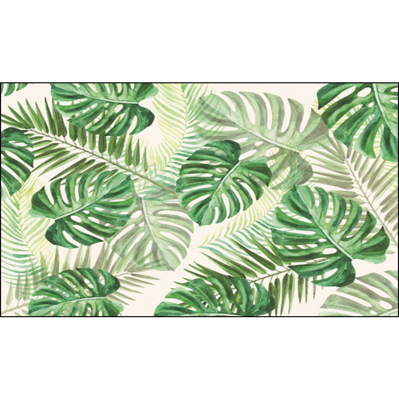 Funky botanischer Musterteppich mit blattgrünem tropischem Teppich Polyester waschbar rutschfeste Rückseite Wohnzimmerteppich