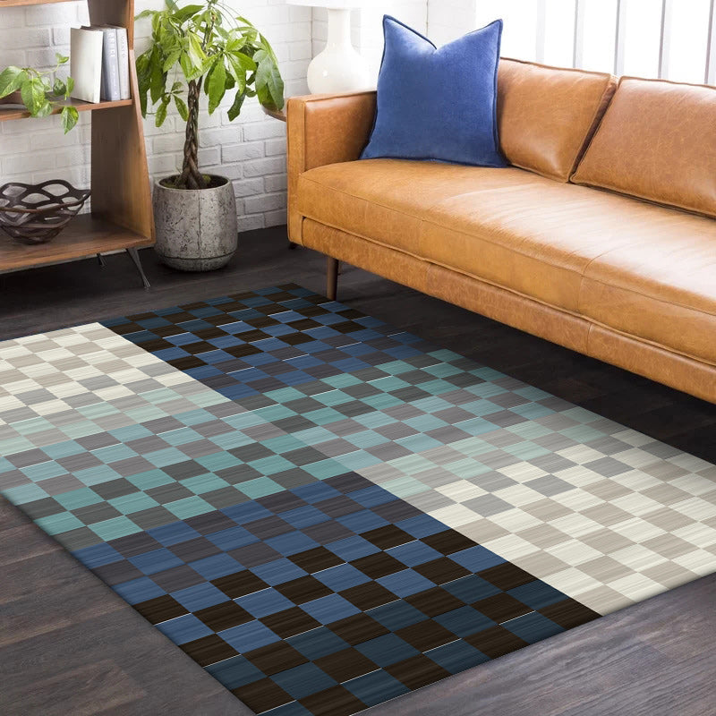 Frendorf | Neuheit Wohnzimmer Teppich Bunt Kleines Karomuster Farbschnitt Druck Teppich Polyester Waschbar Fleckenbeständiger Teppich