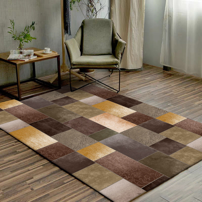 Frendorf | Novelty Wohnzimmerteppich in brauner Farbblock-Rechteckdruck Teppich Polyester haustierfreundlich maschinenwaschbarer Teppich