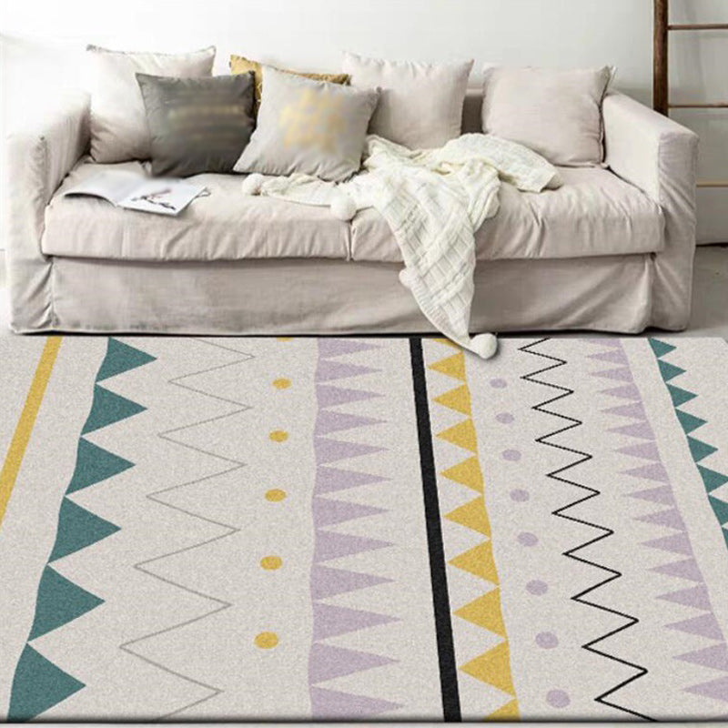 Frendorf | Bohemian Teppich in Ivory Welle Dreieck Muster Teppich Polyester Anti-Rutsch Teppich für Wohnkultur
