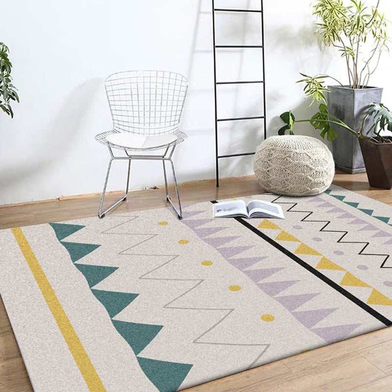 Frendorf | Bohemian Teppich in Ivory Welle Dreieck Muster Teppich Polyester Anti-Rutsch Teppich für Wohnkultur