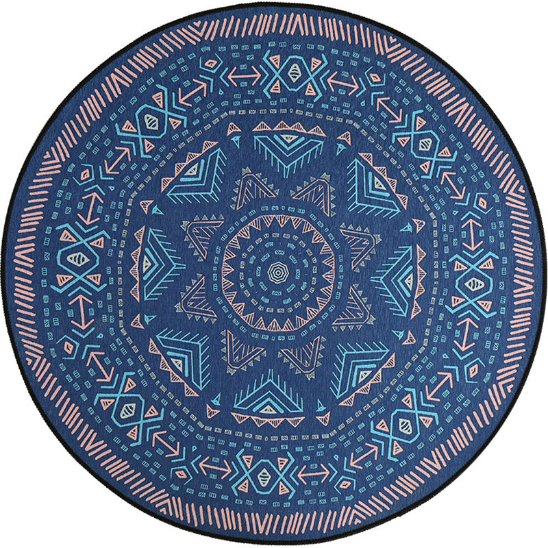 Frendorf | Blauer Schlafzimmerteppich Südwestliches Dreieck Linienmuster Teppich Polyester Maschinenwaschbarer Teppich