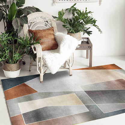 Frendorf | Einzigartiger Colorblock-Teppich Grau und Braun Einfacher Teppich Polyester Waschbar Rutschfeste Rückseite Teppich für Wohnzimmer