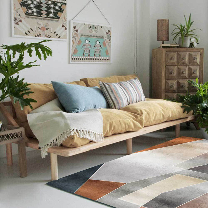 Frendorf | Einzigartiger Colorblock-Teppich Grau und Braun Einfacher Teppich Polyester Waschbar Rutschfeste Rückseite Teppich für Wohnzimmer