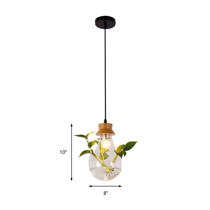 Exposed Bulb Esszimmer Hängelampe Kit Industrie Klar Glas 1 Licht Holz Pendelleuchte mit Kapuze