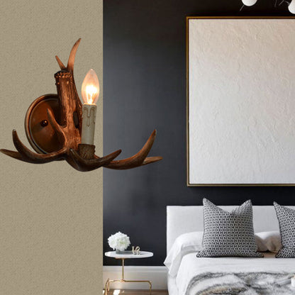 Frendorf | Resin Kandelaar Wandlamp met Hertenhoorns Deco 1 Hoofd Rustieke Wandverlichting in Bruin voor Cottage