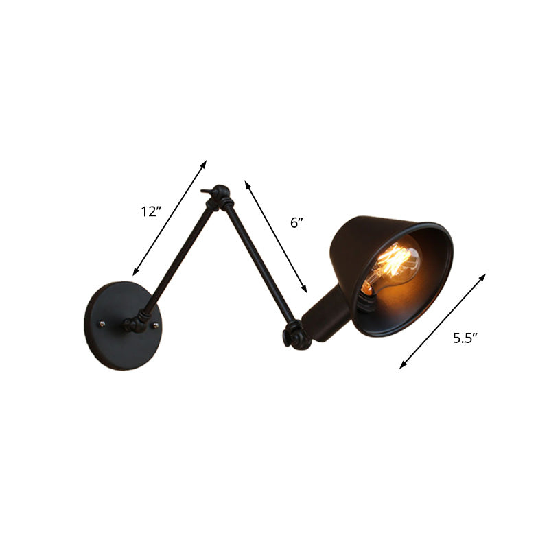 Frendorf | 1 Glühbirne Wandbeleuchtung Vintage Industrie Konische Schattierung Metall Wandlampe in Schwarz/Rost für das Arbeitszimmer