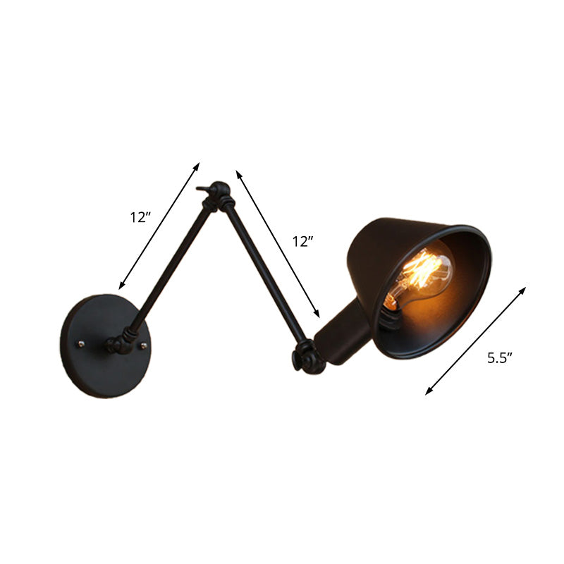 Frendorf | 1 Glühbirne Wandbeleuchtung Vintage Industrie Konische Schattierung Metall Wandlampe in Schwarz/Rost für das Arbeitszimmer