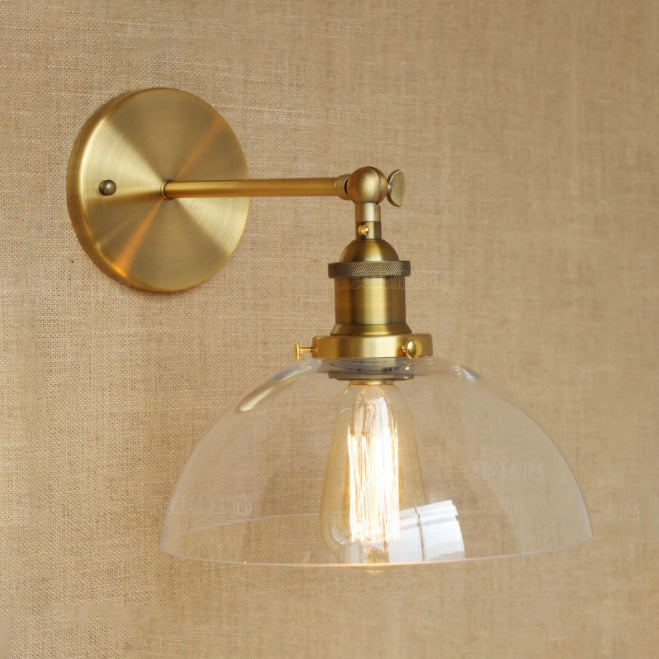 Frendorf | Eins Bulb Weiß/Klar/Braun Glas Wandleuchte Industrie Messing Kuppel Wohnzimmer Wandlampe