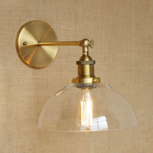 Frendorf | Eins Bulb Weiß/Klar/Braun Glas Wandleuchte Industrie Messing Kuppel Wohnzimmer Wandlampe
