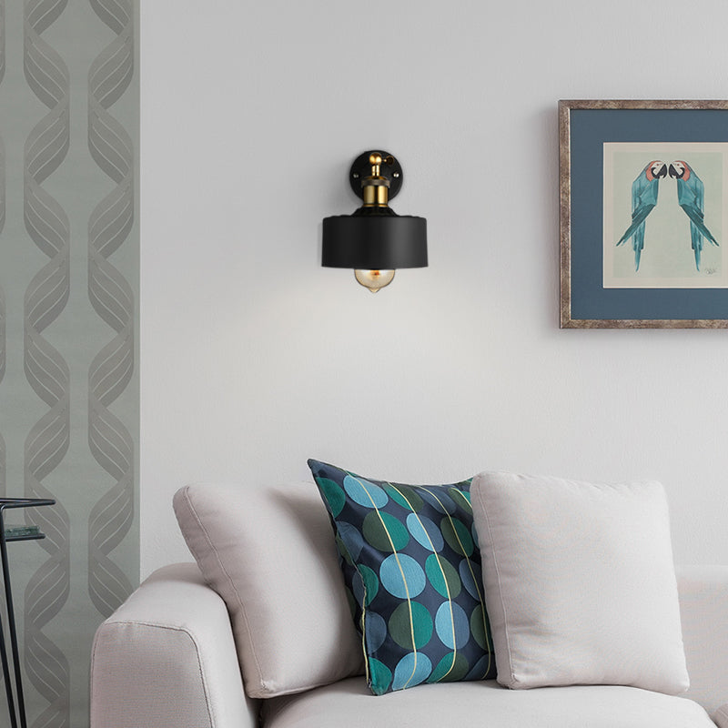 Frendorf | 1 Licht Wandschlamp Loftstijl Koepel/Trommel Schaduw Metaal Verstelbare Wandlamp in Zwart voor Slaapkamer