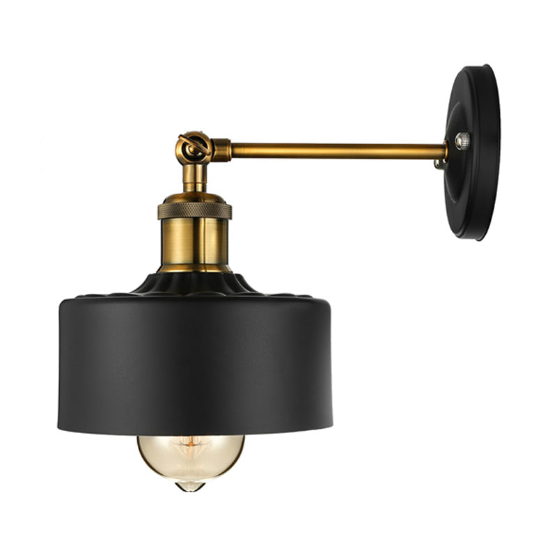 Frendorf | 1 Licht Wandschlamp Loftstijl Koepel/Trommel Schaduw Metaal Verstelbare Wandlamp in Zwart voor Slaapkamer