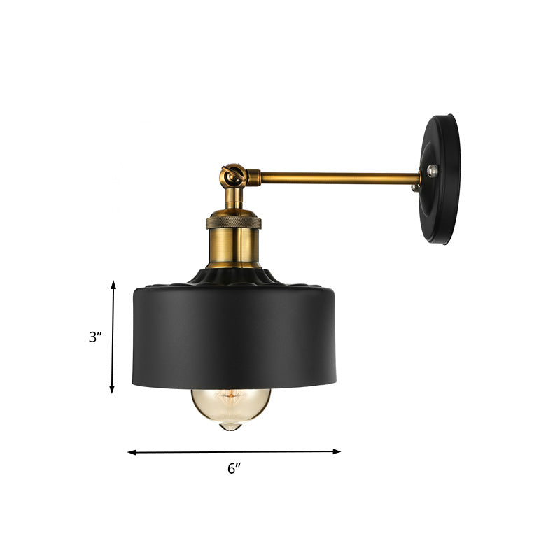 Frendorf | 1 Licht Wandschlamp Loftstijl Koepel/Trommel Schaduw Metaal Verstelbare Wandlamp in Zwart voor Slaapkamer