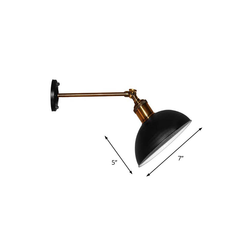 Frendorf | 1 Licht Wandschlamp Loftstijl Koepel/Trommel Schaduw Metaal Verstelbare Wandlamp in Zwart voor Slaapkamer