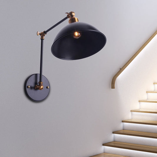 Frendorf | 1 Glühbirnen Wandleuchte Vintage Schwenkarm Metall Wandbeleuchtung mit Schalenlicht in Schwarz für Treppenhaus