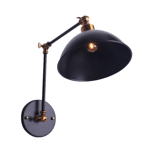 Frendorf | 1 Glühbirnen Wandleuchte Vintage Schwenkarm Metall Wandbeleuchtung mit Schalenlicht in Schwarz für Treppenhaus