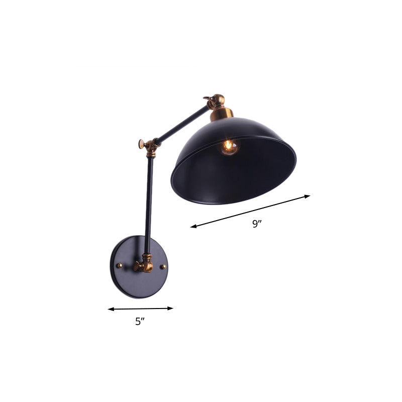 Frendorf | 1 Glühbirnen Wandleuchte Vintage Schwenkarm Metall Wandbeleuchtung mit Schalenlicht in Schwarz für Treppenhaus